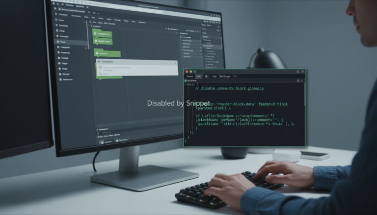 Editor Gutenberg com bloco de comentários desativado por snippet de código