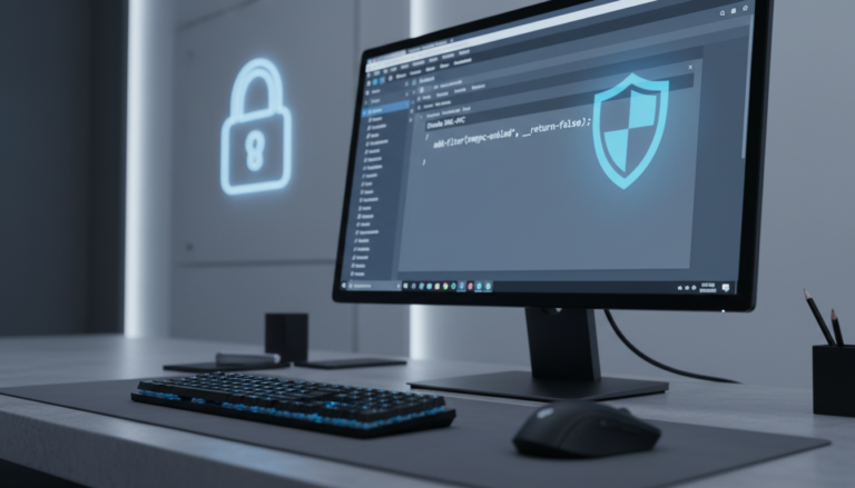Código snippet para desabilitar XML-RPC no WordPress, com foco em segurança cibernética e proteção de sites.