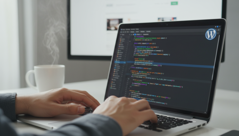 Desenvolvedor escrevendo código para criar tema WordPress personalizado