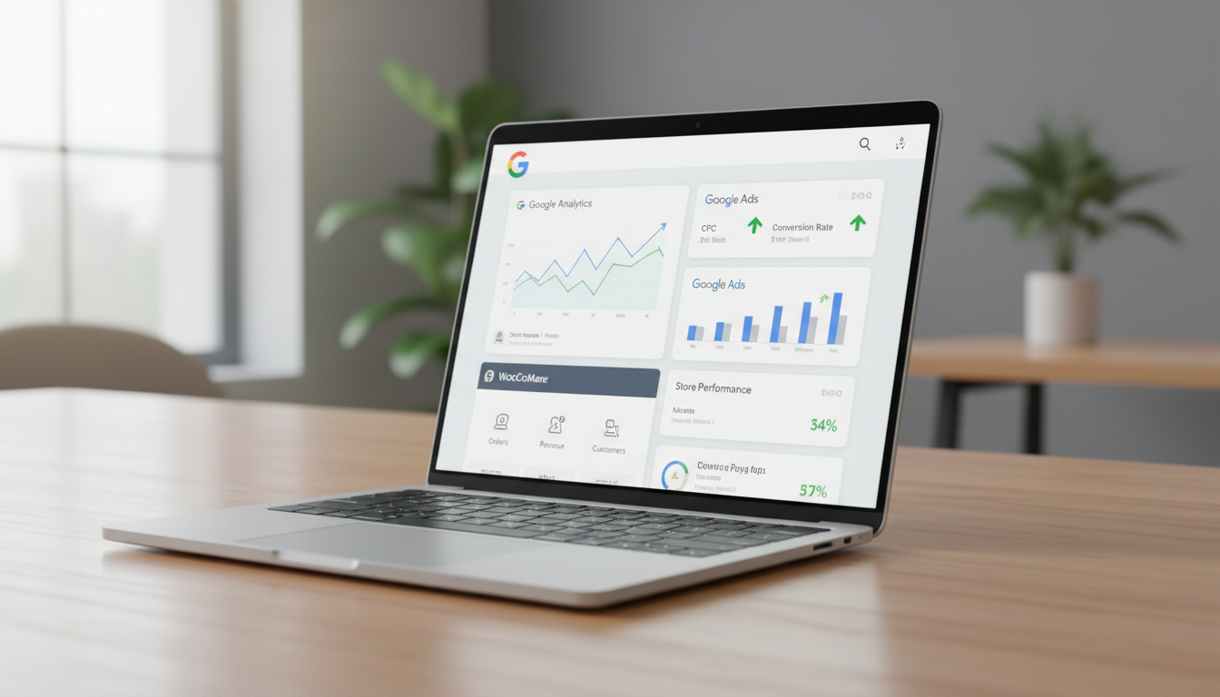 Dashboard Google for WooCommerce 3.5.2 com gráficos de desempenho de vendas e publicidade