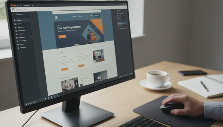 Elementor 3.34.4 em ação, tela de computador exibindo melhorias de interface e performance