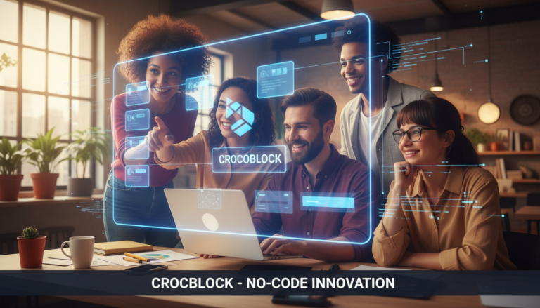 Pessoas construindo um site com Desenvolvimento Web Sem Código e Crocoblock