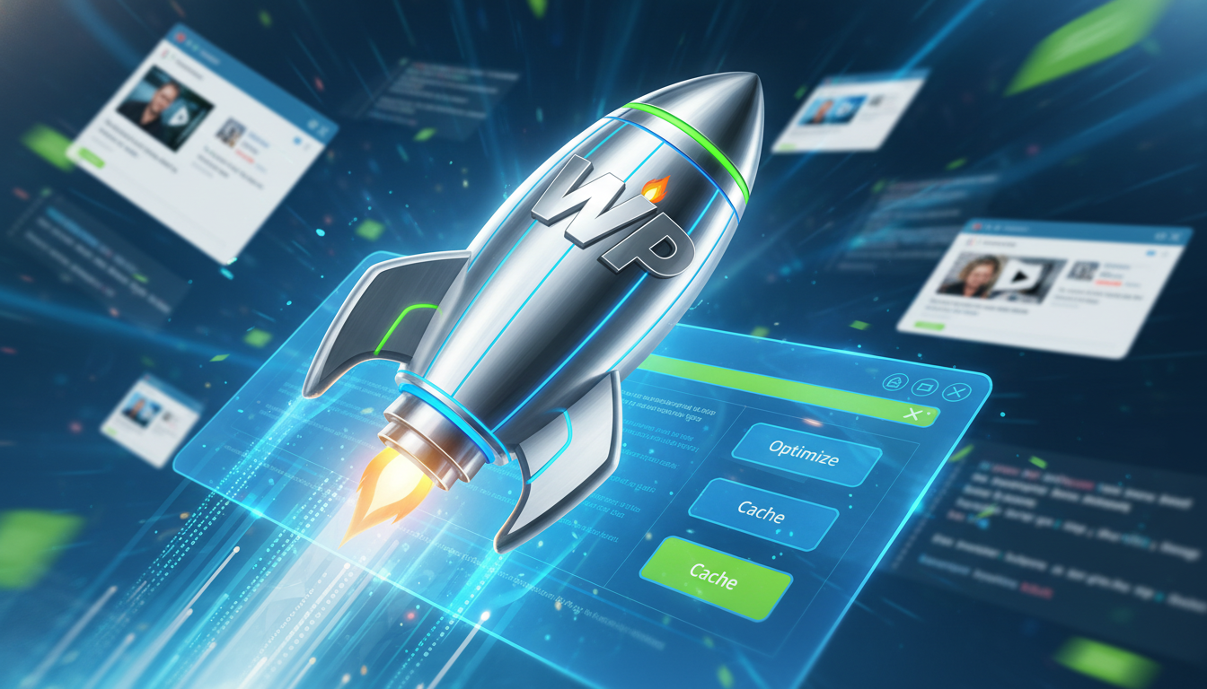 Foguete do WP Rocket otimizando um blog WordPress com conteúdo rico e veloz