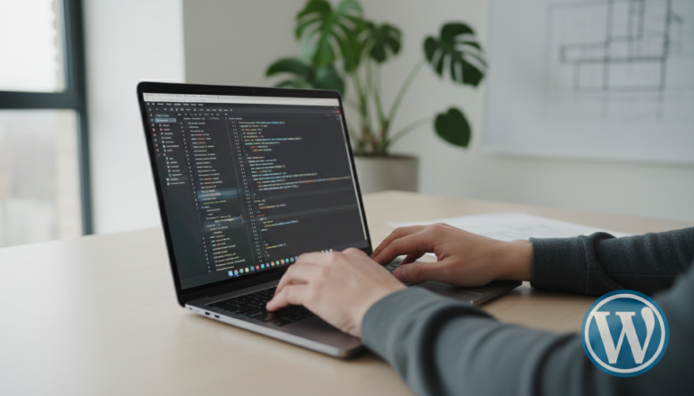 Desenvolvedor adicionando snippets de código ao WordPress, otimizando o site