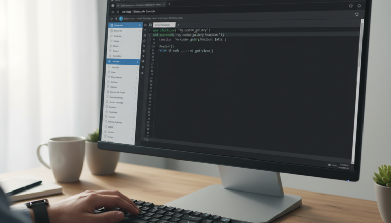 Interface do WordPress com shortcode personalizado em editor de código