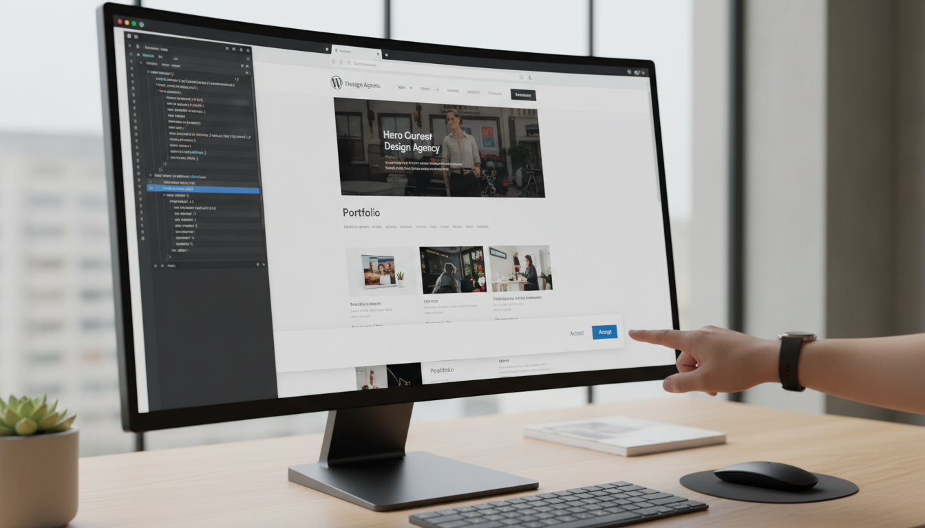 Site WordPress com aviso de cookies e snippets de código para conformidade LGPD e GDPR