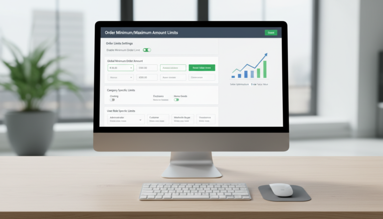 Interface do Order Minimum/Maximum Amount Limits for WooCommerce 4.7.0 com campos para limites de valor e categorias