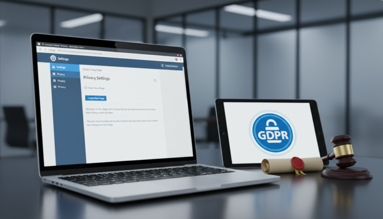 Painel WordPress com configurações GDPR e um cadeado de segurança