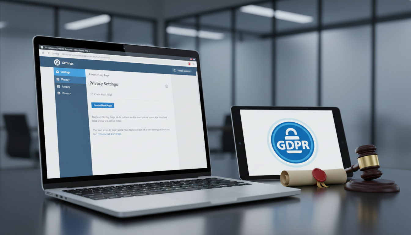 Painel WordPress com configurações GDPR e um cadeado de segurança