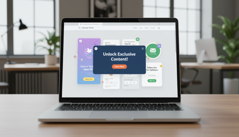 Tela de laptop com pop-ups JetPopup personalizáveis para Elementor
