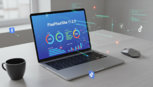 PixelYourSite 11.2.0 dashboard com gráficos de dados e ícones de plataformas de publicidade