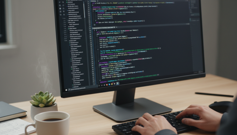 Mãos digitando código WordPress; Snippets PHP CSS JS; Otimização de site WordPress; Desenvolvimento WordPress avançado