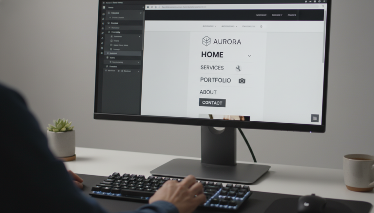 Interface Elementor PRO criando menu de navegação personalizado com ícones e tipografia exclusiva
