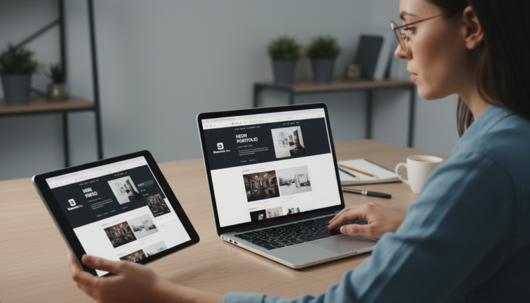 Designer trabalhando em design responsivo no Elementor Pro para desktop e mobile