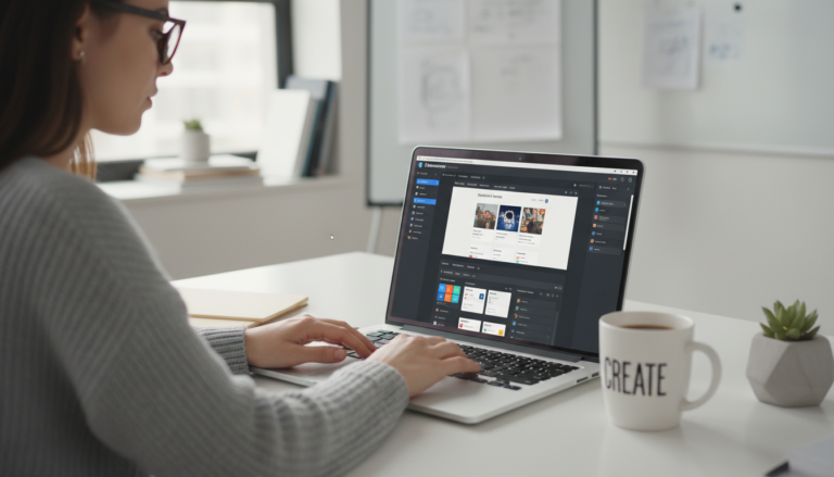 Designer trabalhando com Elementor PRO para otimizar a experiência do usuário (UX) de um site, criando designs responsivos e intuitivos