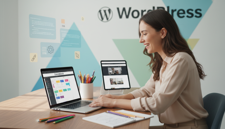 Pessoa usando Crocoblock para Iniciantes no WordPress para construir um site sem código
