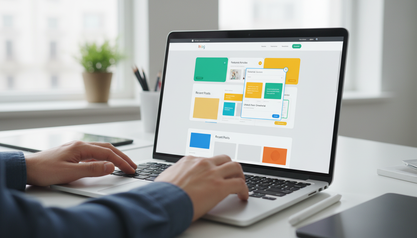 Interface do Elementor PRO sendo usada para construir um blog, com widgets e seções personalizáveis