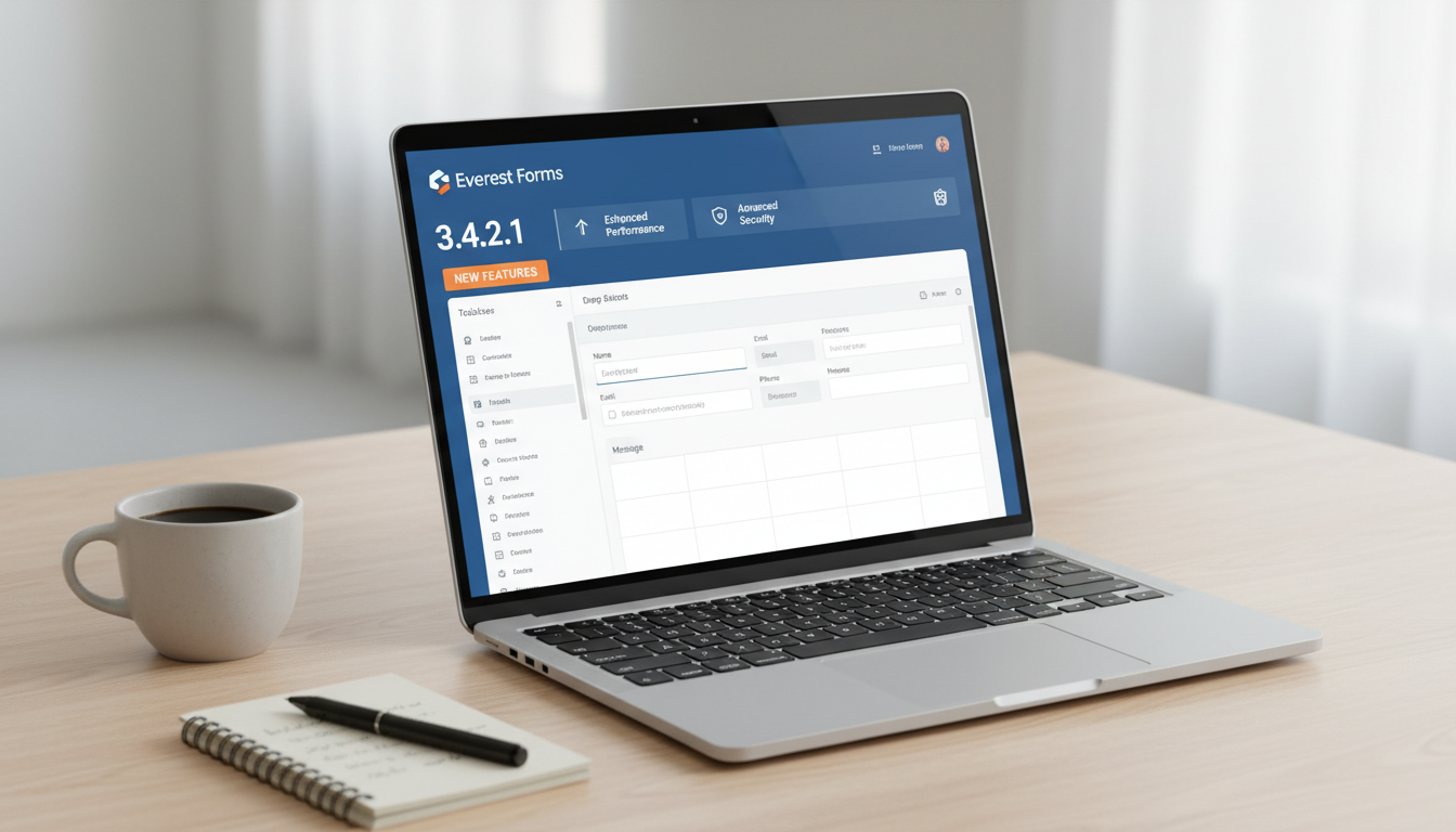 Interface do Everest Forms 3.4.2.1 com formulário de contato e campos avançados