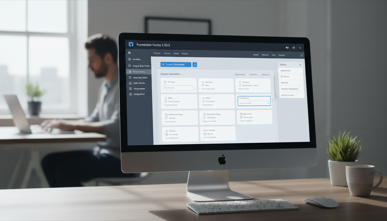 Interface do Forminator Forms 1.50.3 com campos de formulário e opções de personalização