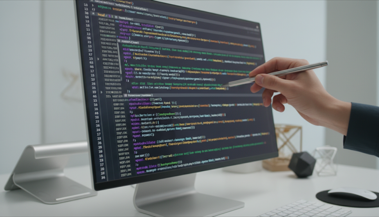 Mão editando código em tela, snippets, código de verificação, site, desenvolvimento web, WordPress, plugin Code Snippets