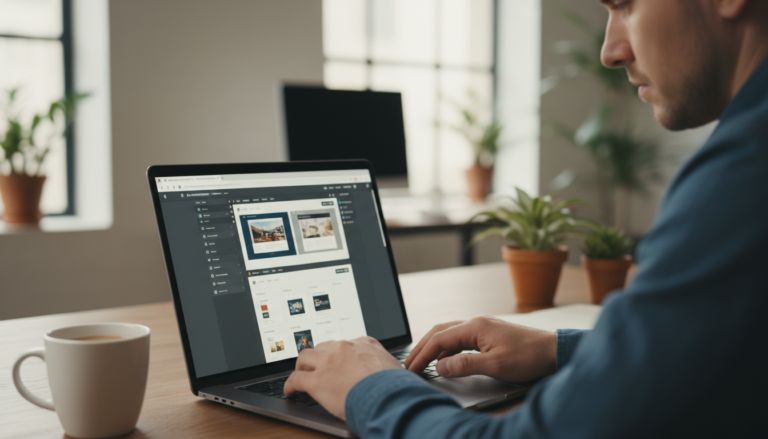 Pessoa trabalhando em laptop, Elementor PRO, resolvendo problemas de site, desenvolvimento web