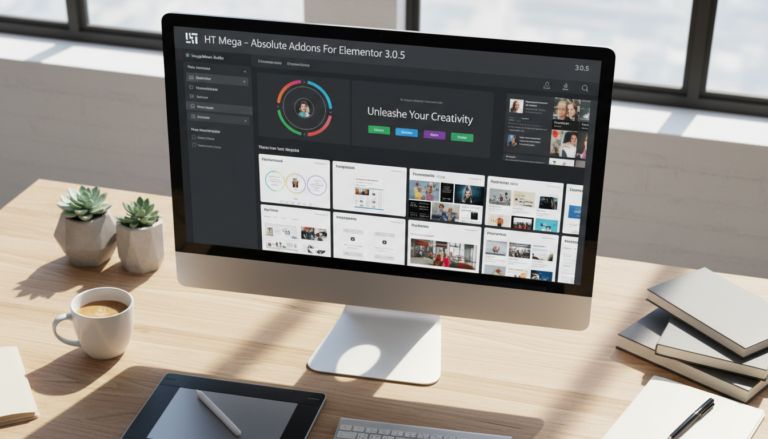 Interface do HT Mega 3.0.5 no Elementor com novos recursos e widgets
