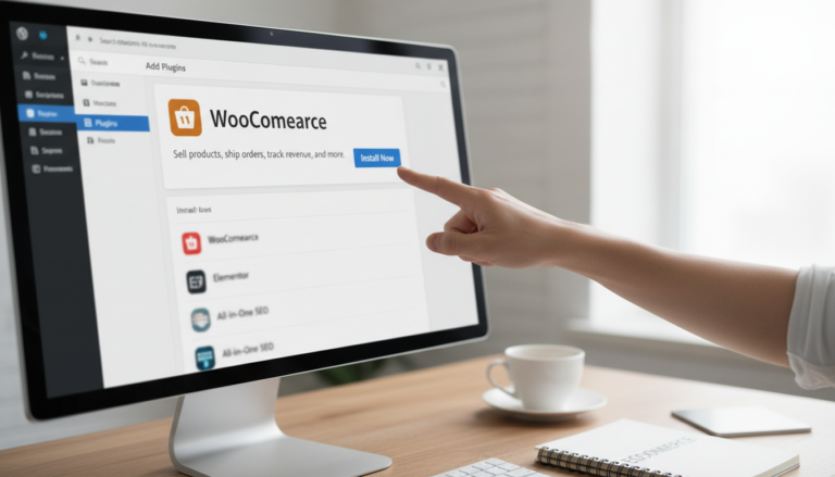 Tela do WordPress com WooCommerce sendo instalado, assistente de configuração