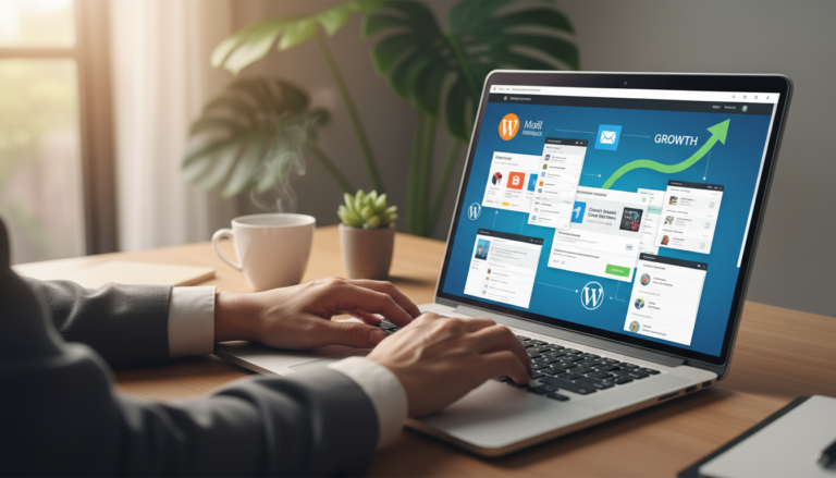 Plugins de Integração de Email Marketing para WordPress em ação no laptop