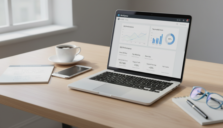 Painel do All in One SEO 4.9.4.1 com gráficos de desempenho SEO