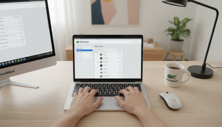 Pessoa utilizando o JetEngine no WordPress para criar conteúdo dinâmico com Crocoblock