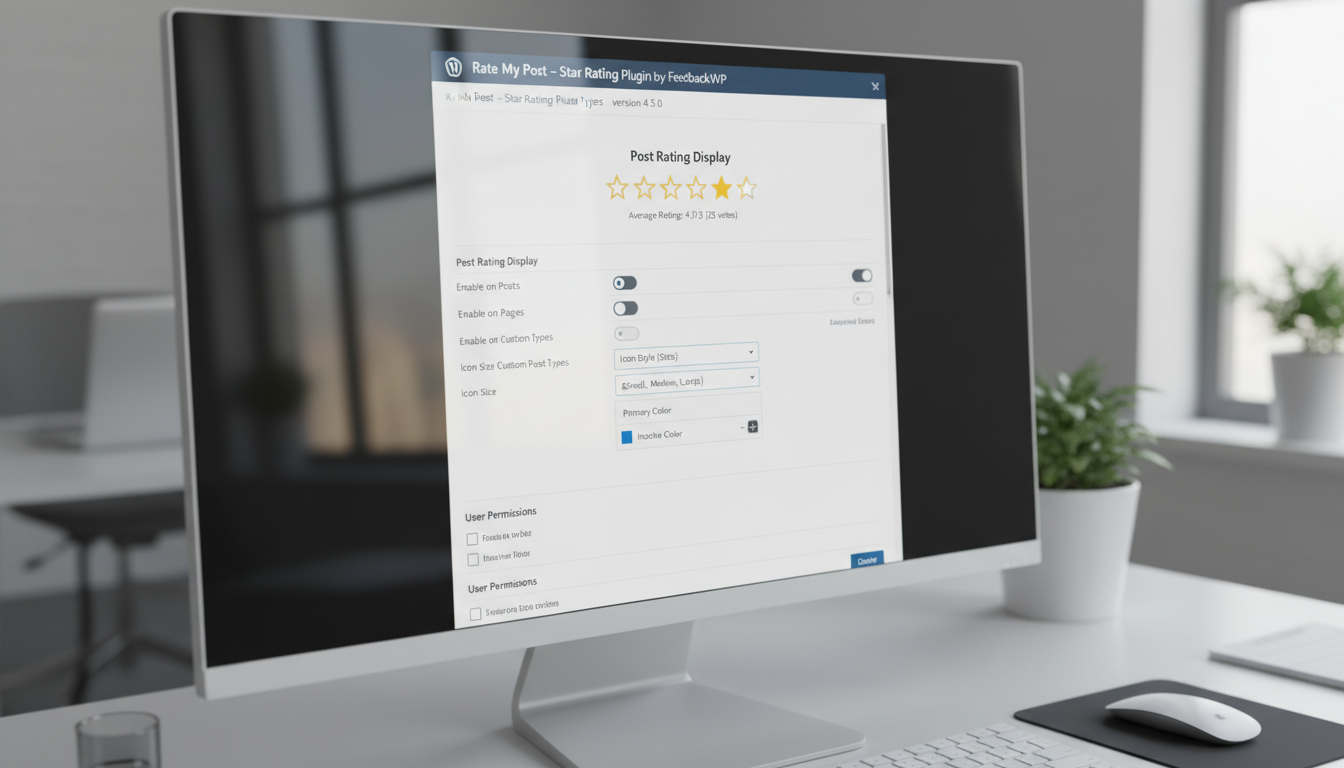 Interface atualizada do Rate My Post – Star Rating Plugin by FeedbackWP 4.5.0 com sistema de avaliação por estrelas no WordPress