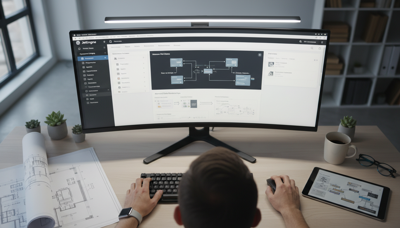 Painel do JetEngine com configurações avançadas de CPTs e listagens dinâmicas para desenvolvimento web.