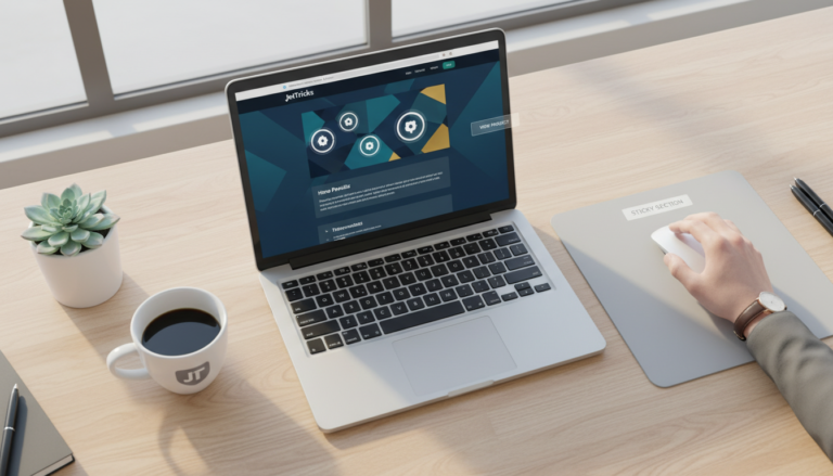 Tela de laptop exibindo efeitos visuais JetTricks em um site Elementor