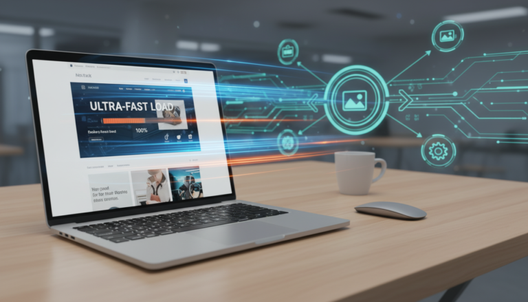 Site rápido e otimizado com Smush Image Optimization 3.23.4 em tela de notebook