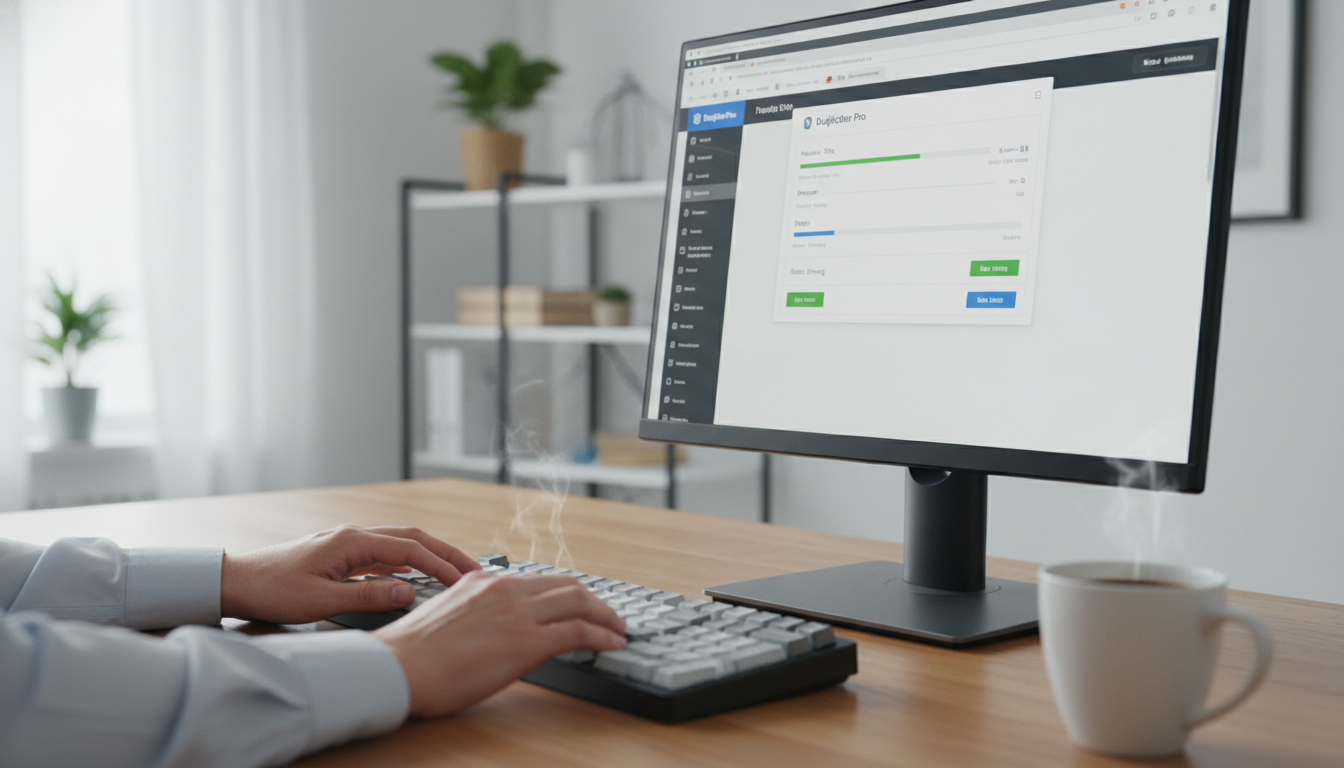 Interface de plugin de migração WordPress, teclado, tela de computador, migração de site