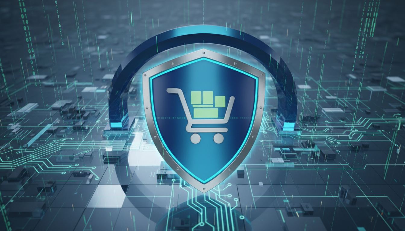 Escudo digital protegendo carrinho de compras WooCommerce contra ameaças