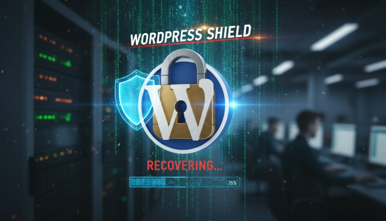 Cadeado digital sobre logo do WordPress com código de segurança, simbolizando como remover malware de um site WordPress infectado.