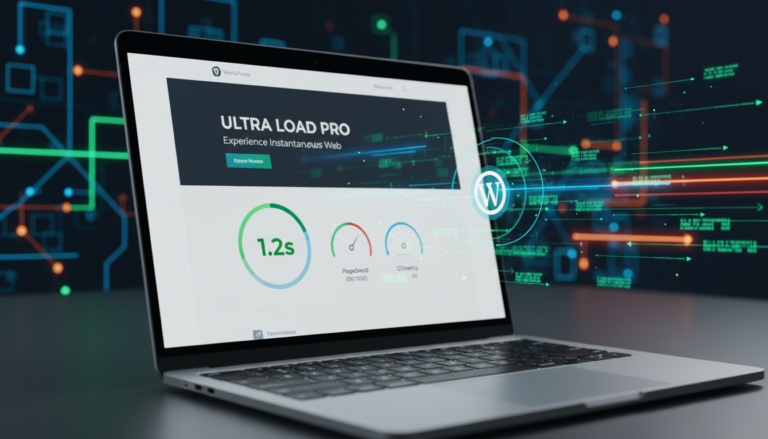 Laptop exibindo um site WordPress otimizado e rápido