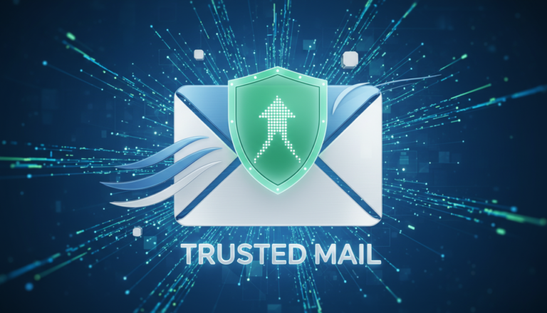 Ícone de e-mail com escudo verde e setas de velocidade, representando o SMTP Mailer 1.1.25 e suas melhorias em segurança e performance.
