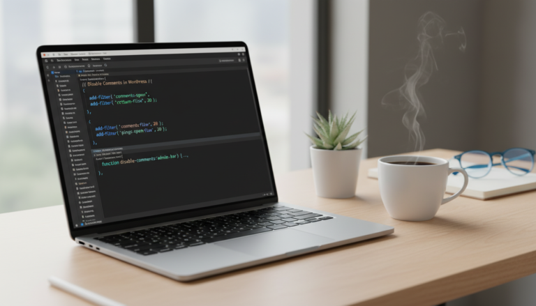 Código PHP em tela de computador para desativar comentários em posts antigos do WordPress