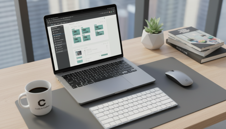 Mãos de web designer trabalhando em laptop com Elementor e plugins Crocoblock para desenvolvimento web