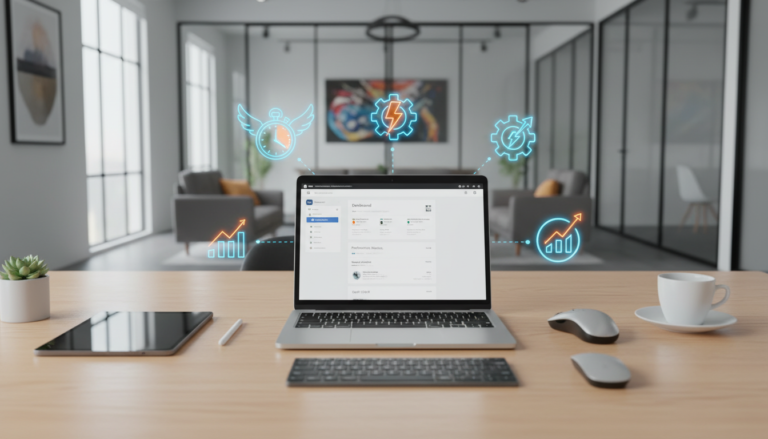 Profissional usando WordPress para acelerar fluxo de trabalho com ferramentas essenciais e otimização