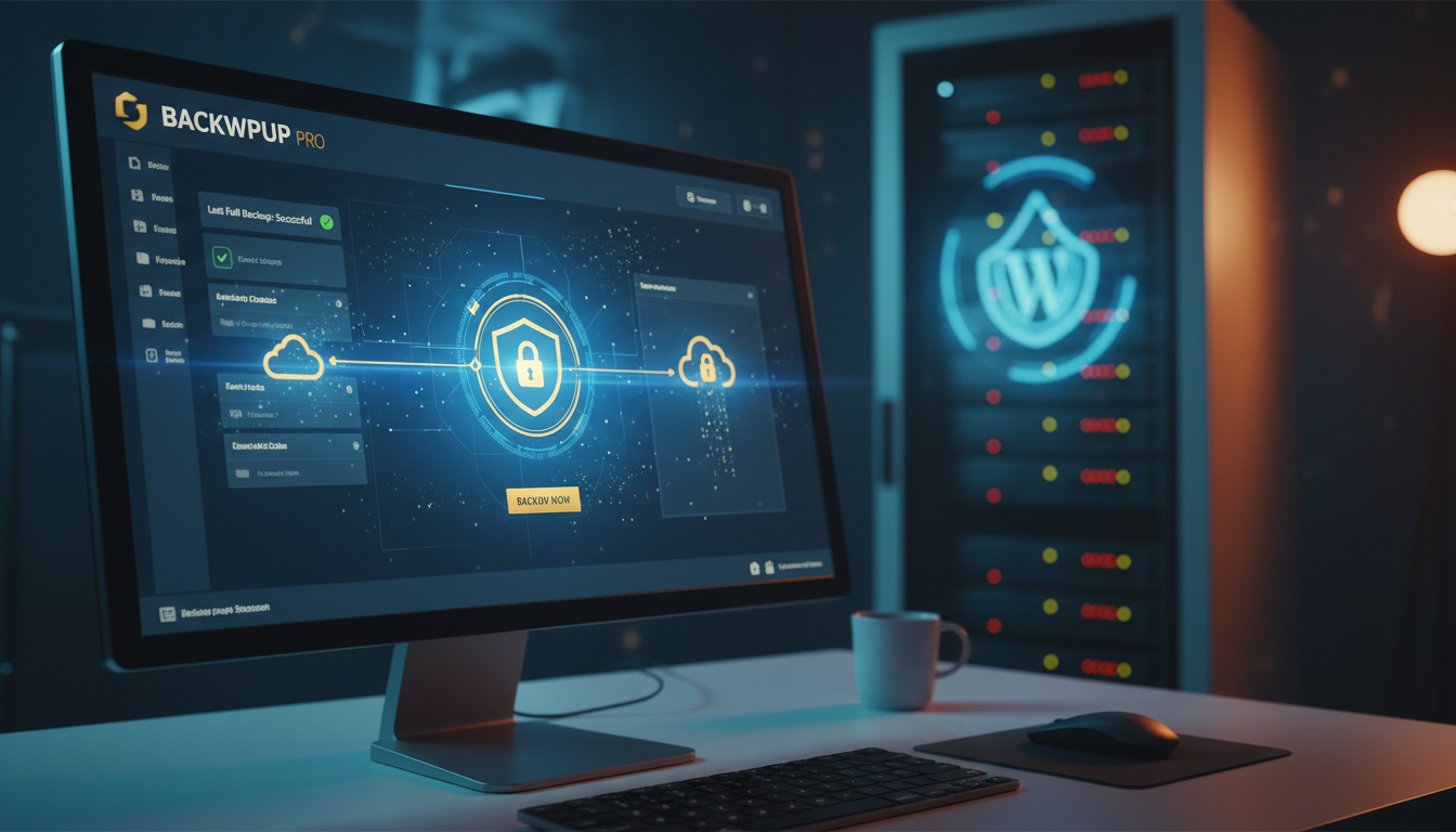Dashboard WordPress com plugin BackWPup 5.6.6 ativo, realizando backup e protegendo dados.