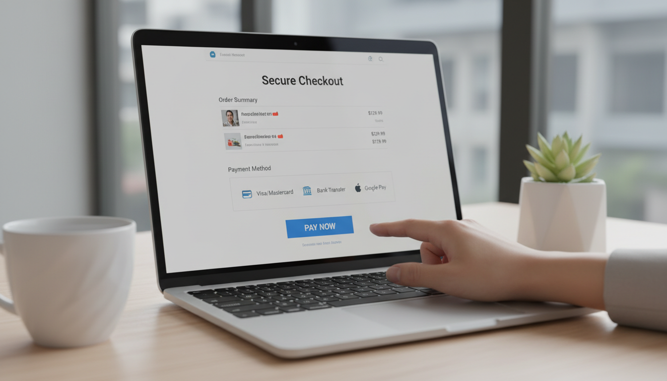 Métodos de pagamento no WooCommerce em tela de checkout, com cartão de crédito, boleto e PayPal.