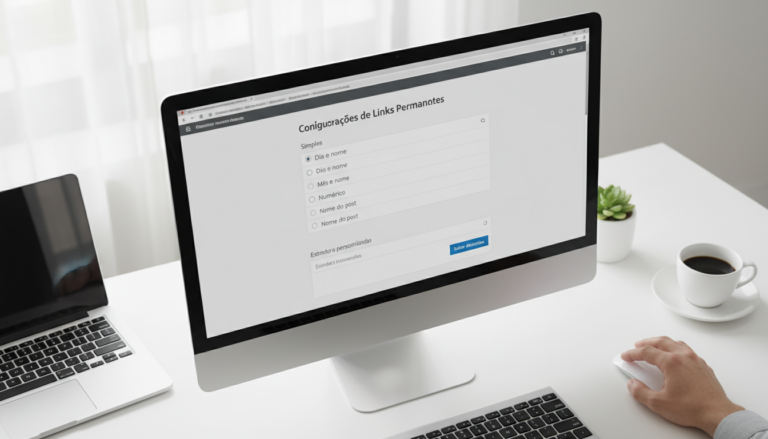 Página de configurações de permalinks do WordPress com a estrutura 'Nome do Post' destacada