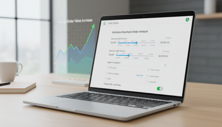 Dashboard do WooCommerce 4.7.2 com configurações de limites de pedido