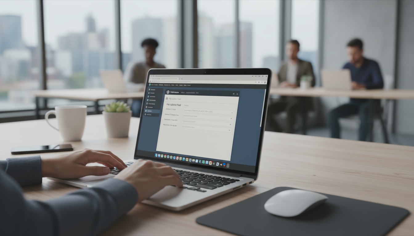 Tela do WordPress com formulário de upload de arquivos sendo criado, exibindo opções de configuração do WPForms.