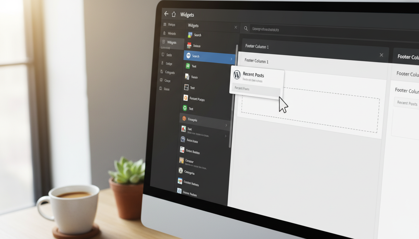 Interface de widgets do WordPress para personalizar rodapé e barra lateral