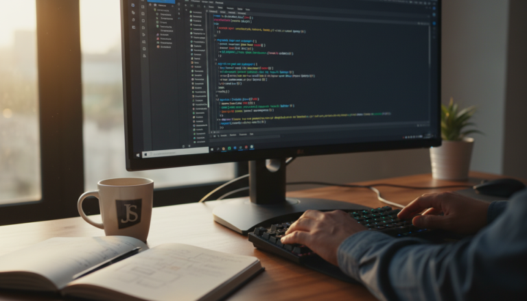 Tela de computador exibindo código PHP de snippets WordPress, com mãos de desenvolvedor no teclado.