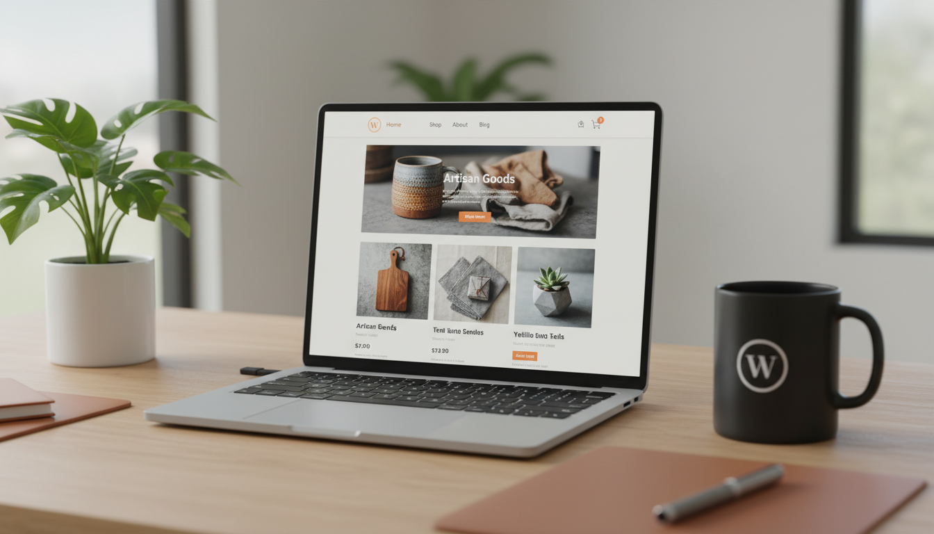 Loja WooCommerce com design atraente e profissional em tela de laptop
